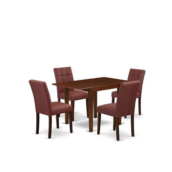 East West Furniture 5-Piece Mahogany Finish Solid Wood Top - Rectangular Dining Room Set with Dropleaf - Seats 4