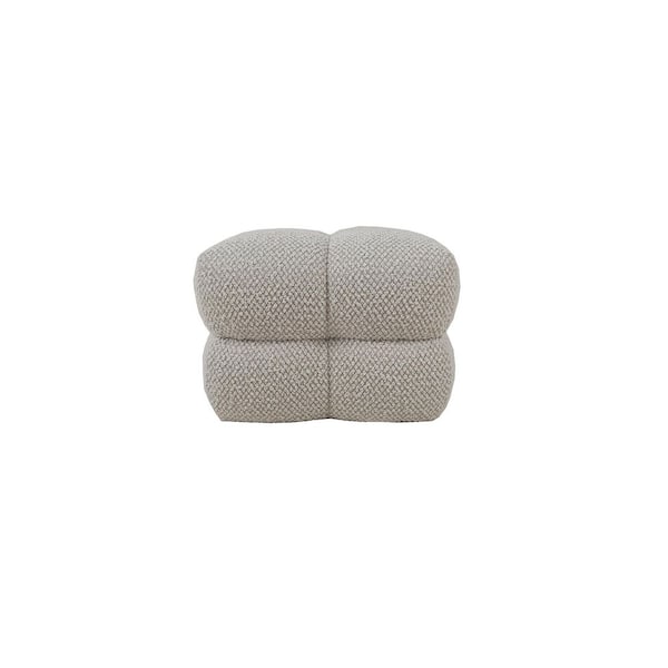 Beige Boucle Fabric Upholstered Ottoman