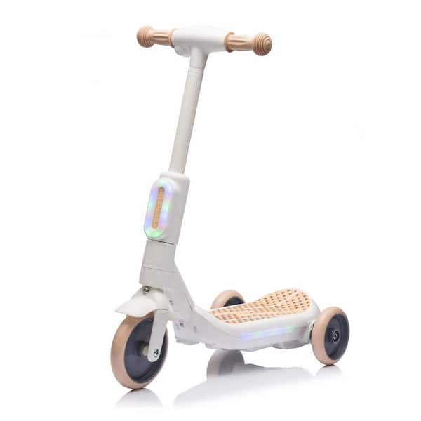 2 in 1 Kids Ride on 3-Wheel Electric Scooter, Tail Color Lights, Wider Pedal Independent Light Switch for Kids 3+