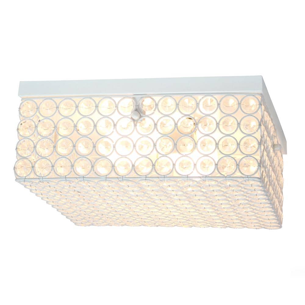 White Crystal Rectangle Close-To-Ceiling Light Fixture