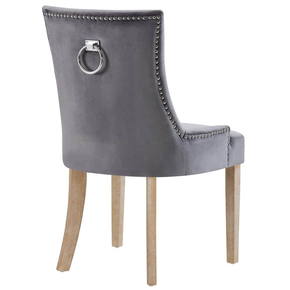Elegant Gray Velvet Upholstered Side Chair with Nailhead Trim