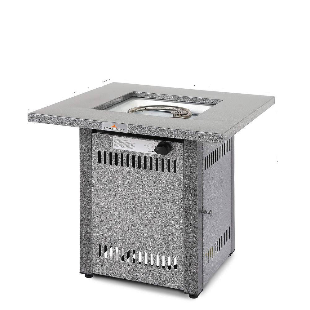 50,000 BTU Metal Silver Outdoor Propane Fire Pit Table with Lid & Lava Rock