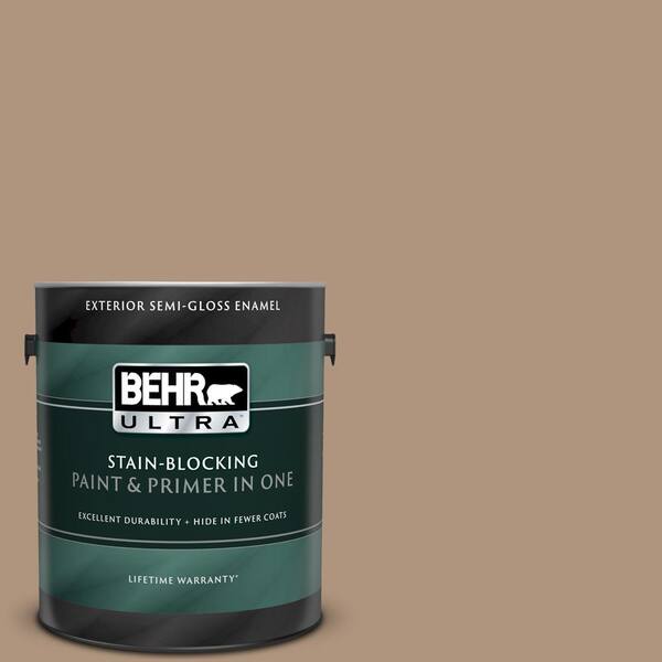 BEHR ULTRA 1 gal. #UL140-8 Soft Chamois Semi-Gloss Enamel Exterior Paint and Primer in One
