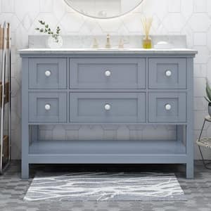 49 in. W x 22 in. D x 40 in. H Single Sink Freestanding Bath Vanity in Gray with White Marble Top and Backsplash