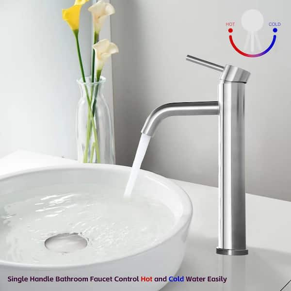 Unbranded Single Handle Single Hole Bathroom Modern Tall Stainless Steel Faucets Lavatory Bathroom Sink Faucet in Brushed Nickel