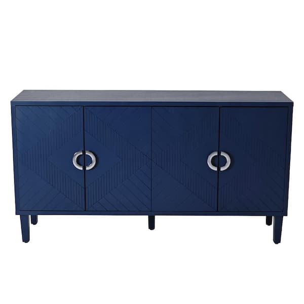 Unbranded Navy Blue Wood Pantry Organizer, Storage Cabinet with 4-Door, Pine Legs, Solid Wood Pulls and MDF
