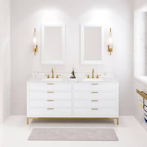 Bristol 72 in. W x 21.5 in. D Vanity in Pure White with Marble Top in White with White Basin and Hook Faucet