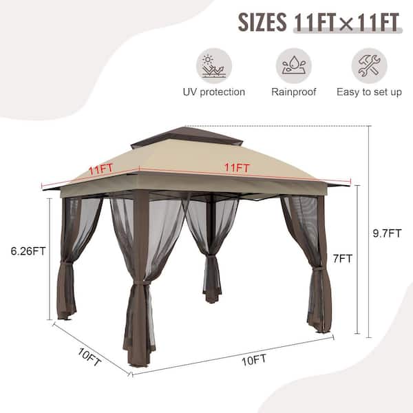 11 ft. x 11 ft. Pop-Up Steel Gazebo with Vented Double Roof, Mosquito Netting, and Carry Bag