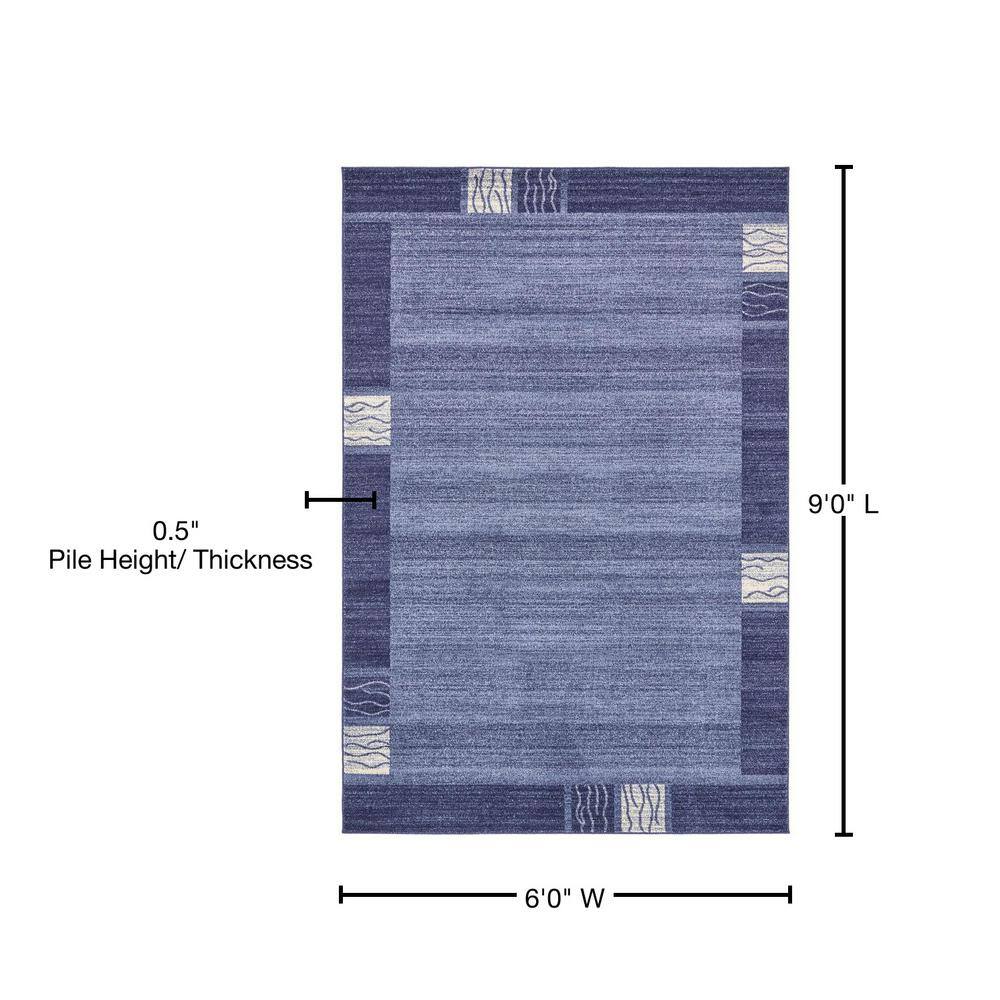 Serene Light Blue Geometric 6' x 9' Tufted Synthetic Rug