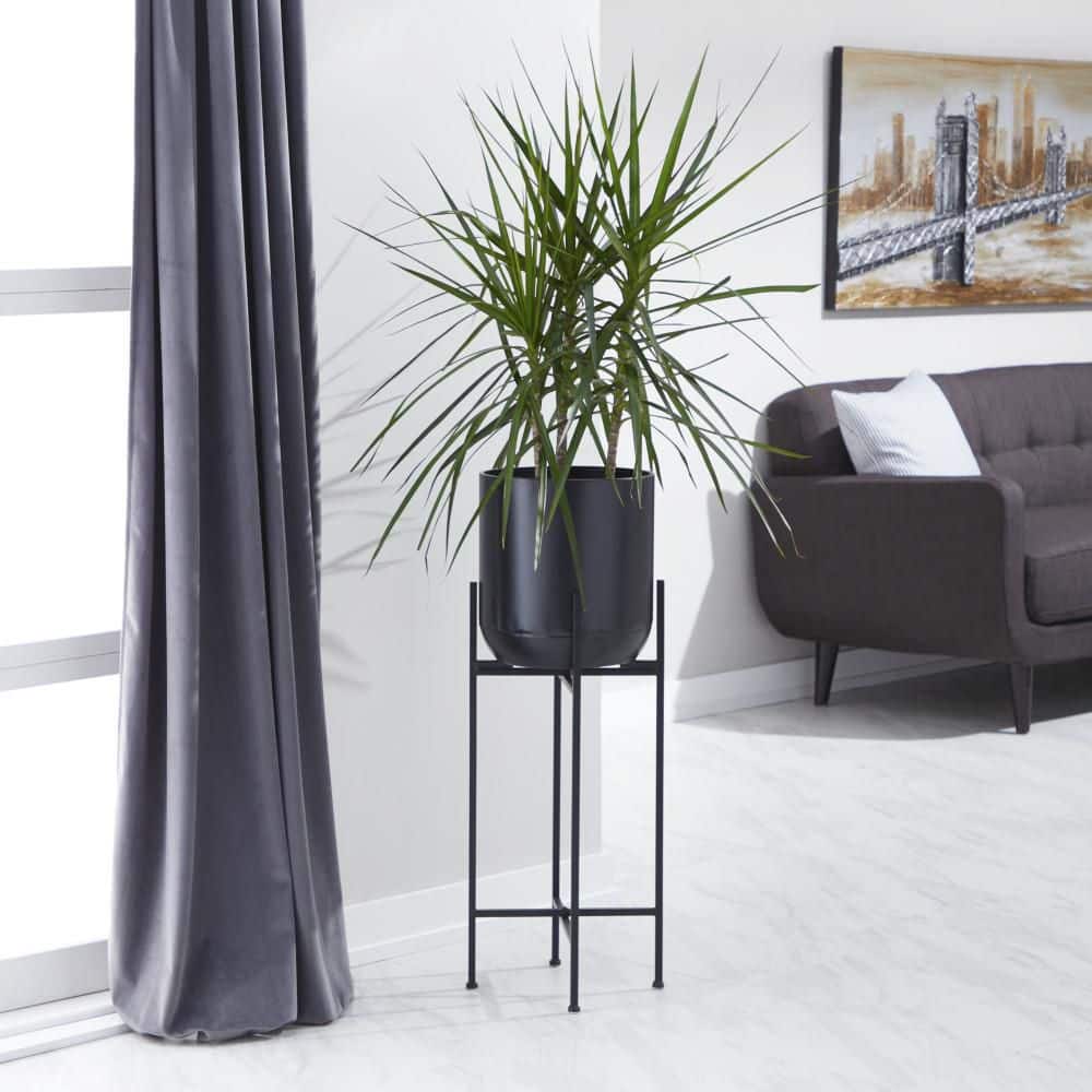 Modern Indoor/Outdoor Tall Black Metal Planter with Stand