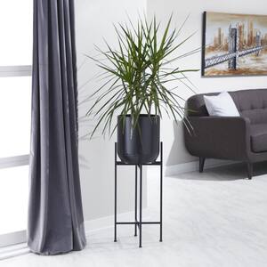 36in. Extra Large Black Metal Indoor Outdoor Tall Planter with Removable Stand