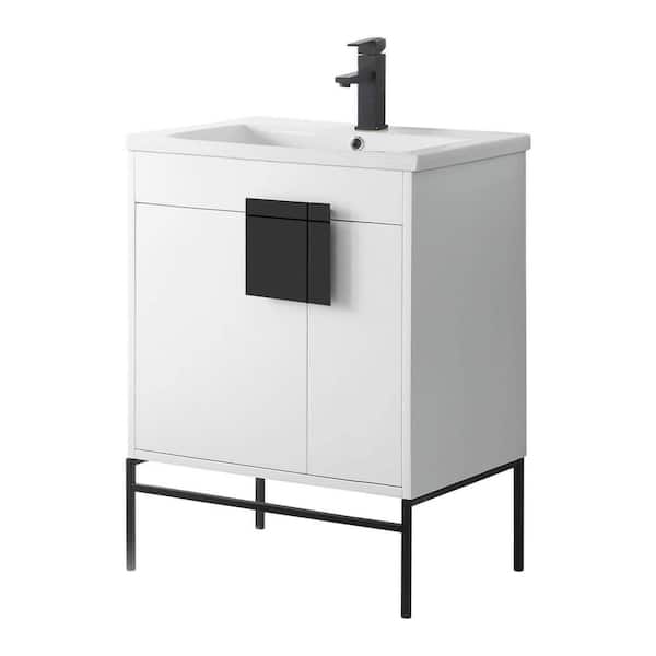 FINE FIXTURES Shawbridge 30 in. W x 18.11 in. D x 33.5 in. H Bath Vanity in Matte White Paint with Ceramic Vanity Top in White
