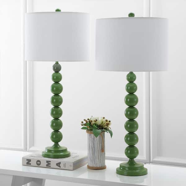 Jenna 31 in. Fern Green Stacked Ball Table Lamp with Off-White Shade (Set of 2)