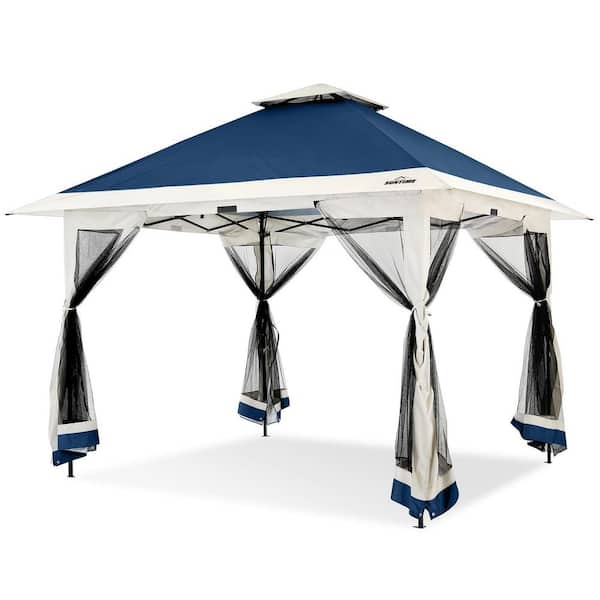12 ft. x 12 ft. Blue Outdoor Instant  Pop Up Gazebo Canopy Tent with Netting and Sidewalls for Outdoor Activities