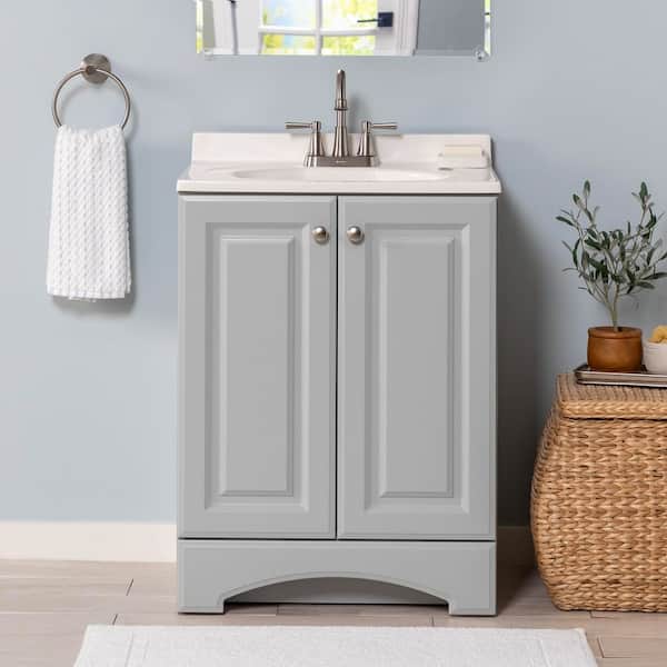 25 in. Single Sink Pearl Gray Bath Vanity with White Cultured Marble Top (Assembled)