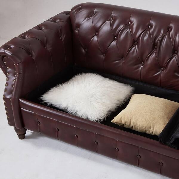 anpport 85.8 in. W Flared Arm Faux Leather Classic Curved