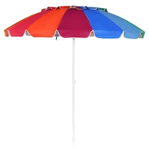 8 ft. Steel Patio Beach Umbrella Sun Shelter w/Sand Anchor and Tilt Air Vent for Garden Beach Backyard in Rainbow