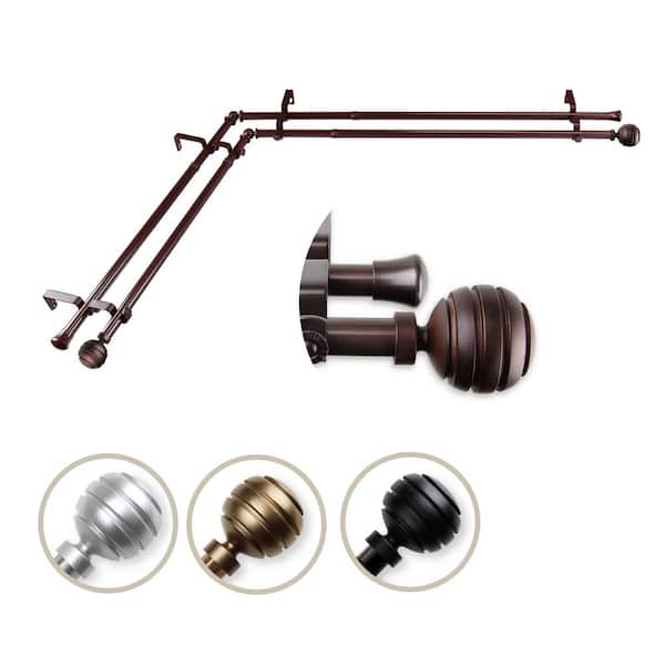 Rod Desyne 13/16" Dia Adjustable 66" to 120" Double Corner Window Curtain Rod in Cocoa with Poise Finials