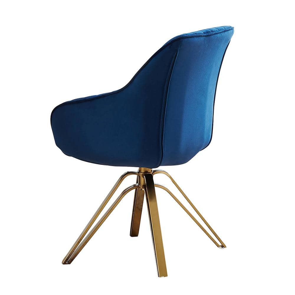 Mazarine Striated Quilted Swivel Accent Chair with Gold Metal Base