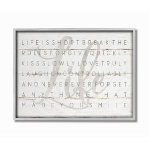 11 in. x 14 in. "Life Is Short Smile Grey on White Planked Look" by Jennifer Pugh Framed Wall Art