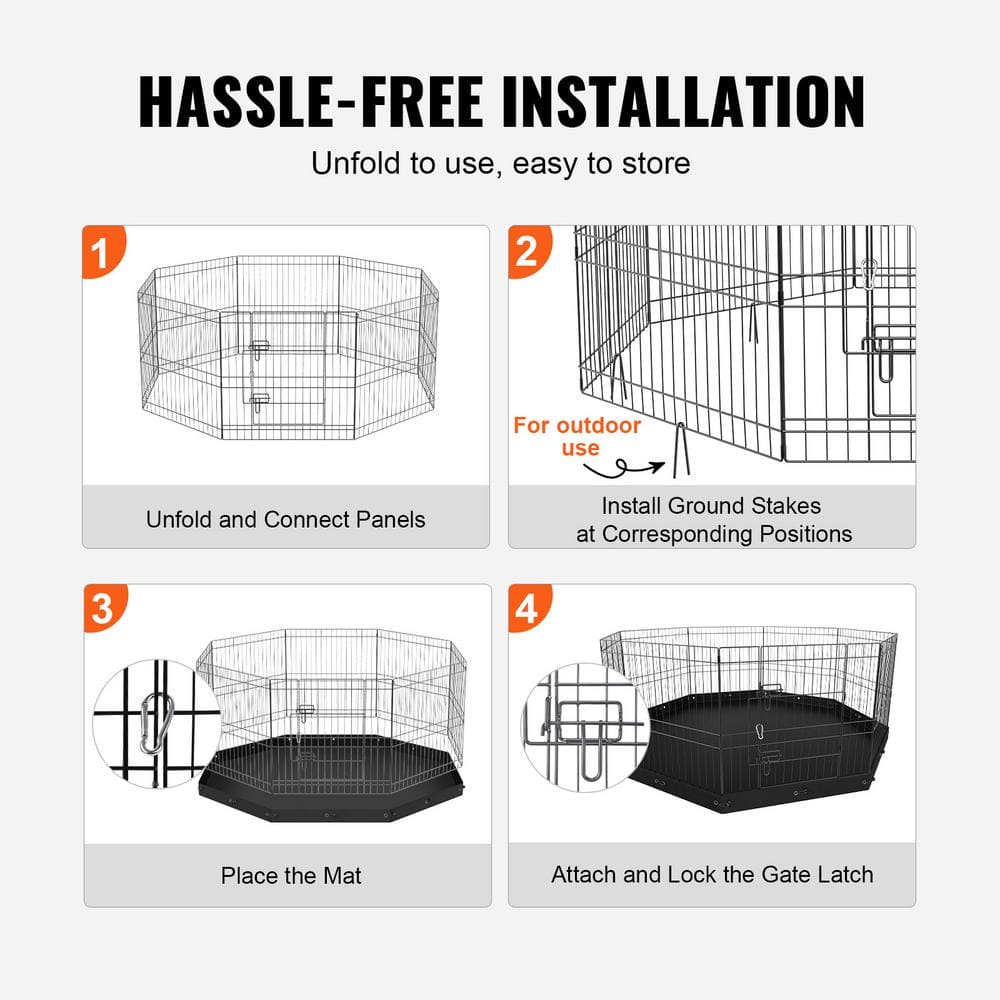 VEVOR 24" Foldable Metal Dog Playpen with Bottom Pad