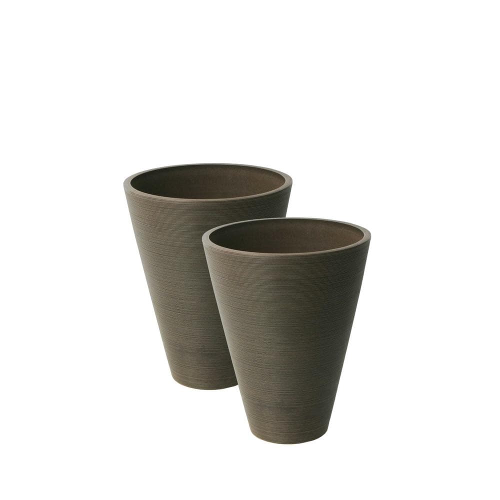 Valencia 11.4 in. Dia x 14 in. Chocolate Plastic Ribbed Round Taper Planter