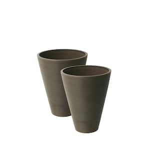 Valencia 11.4 in. Dia x 14 in. Chocolate Plastic Ribbed Round Taper Planters (2-Pack)