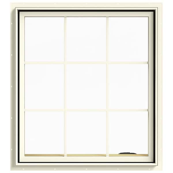 JELD-WEN 36 in. x 40 in. W-2500 Series Cream Painted Clad Wood Right-Handed Casement Window with Colonial Grids/Grilles