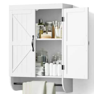 23.22 in. W x 9.25 in. D x 33.85 in. H White 2-Door Bathroom Wall Cabinet with Adjustable Shelf and Tower Bar