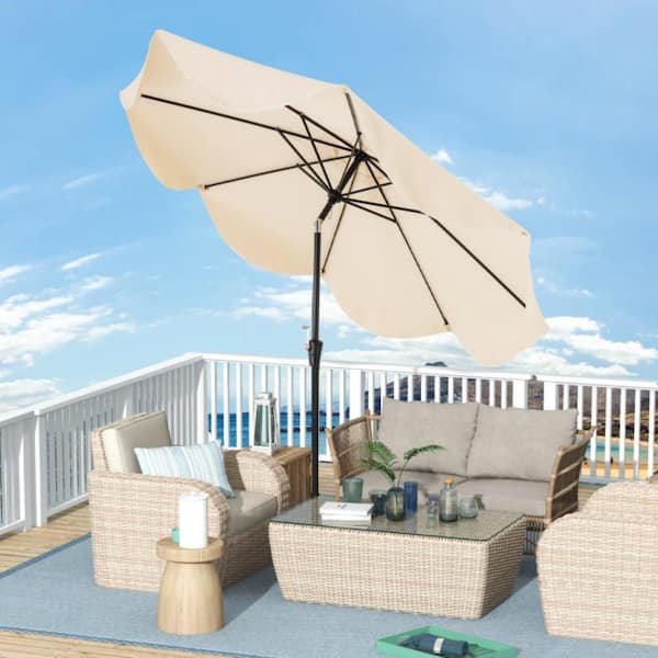 Clihome 9 ft. Patio Umbrella in Beige with Crank Handle and Push Button Tilt