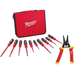 1000V Insulated Screwdriver Set with Case with 1000V Insulated 10-20 AWG Wire Stripper and Cutter (11-Piece)