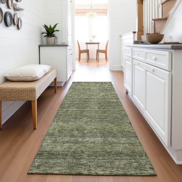Mayfield Premium Machine Washable Abstract AMF1165 Olive 2 ft. 3 in. x 7 ft. 6 in. Runner Rug
