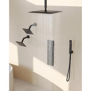 SerenityFlow Shower 15-Spray 16 and 6 and 6 in. Dual Ceiling Mount Fixed and Handheld Shower Head 2.5 GPM in Matte Black