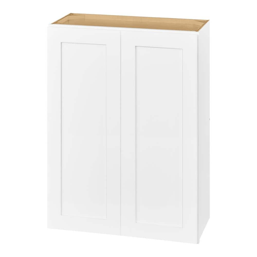 27 in. W x 12 in. D x 36 in. H Hampton Bay Avondale Ready to Assemble Plywood Shaker Wall Kitchen Cabinet in Alpine White