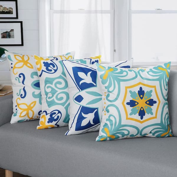 Outdoor Waterproof Throw Pillow Covers Set of 4 Outdoor Pillow Covers for Patio Funiture Garden 20x20 Inch Blue