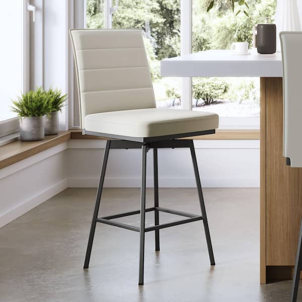 Donato 45.5 in. Light Grey Faux Leather / Black Metal Swivel Bar Stool