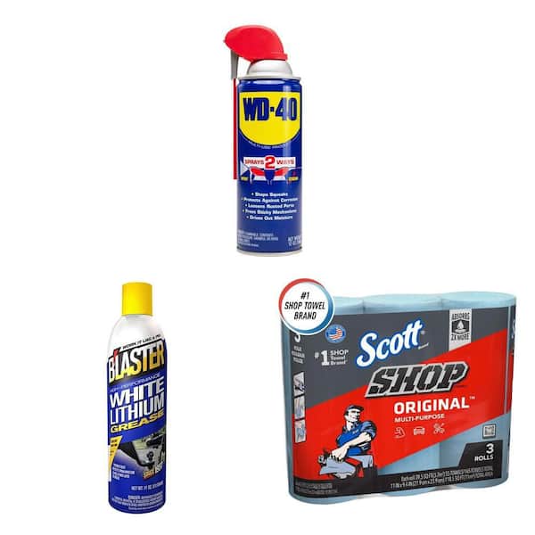 12 oz. Multi-Purpose Lubricant Spray, 11 oz. White Lithium Grease Spray and Blue Cleaning Shop Towel Wipes (3-Pack)