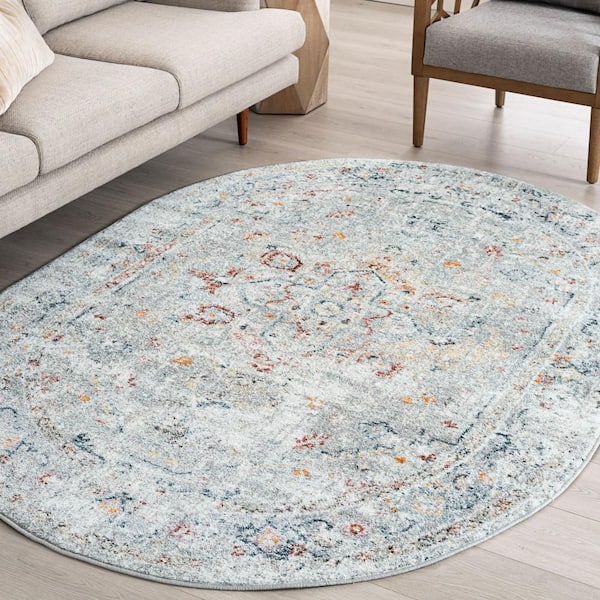 Wakefield Oriental Silver 5 ft. x 8ft. Oval Indoor Area Rug