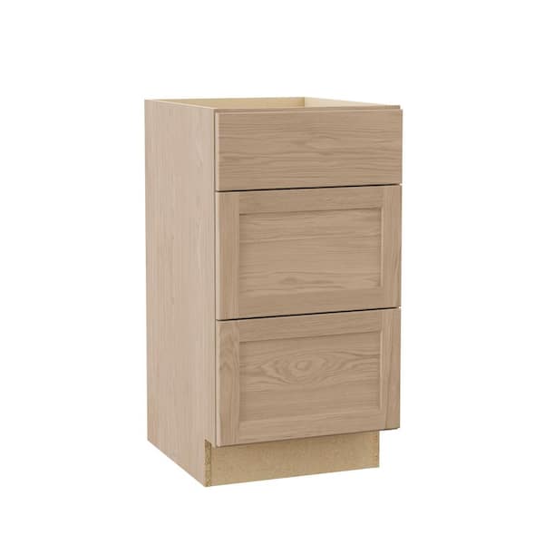 Sinclair 18 in. W x 21 in. D x 34.5 in. H Assembled 3-Bath Drawer Base Cabinet in Shaker Light Oak