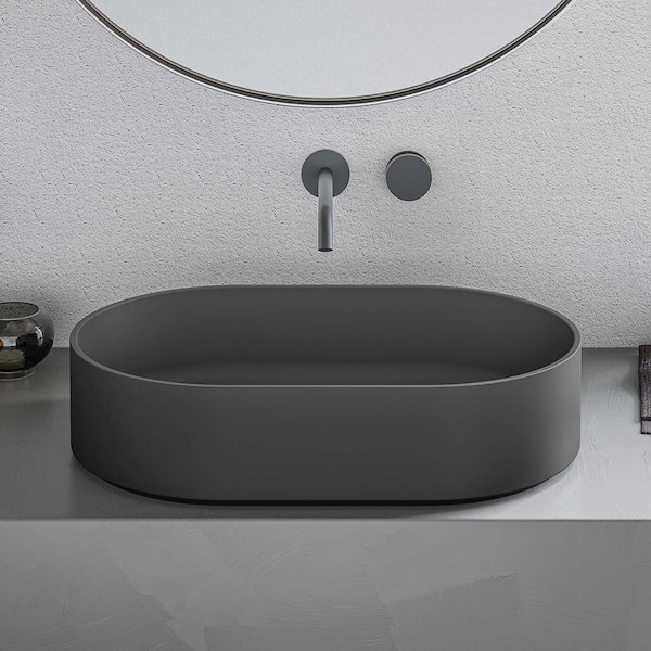 Omnia 23 in. Oval Bathroom Vessel Sink in Matte Black epiStone Solid Surface