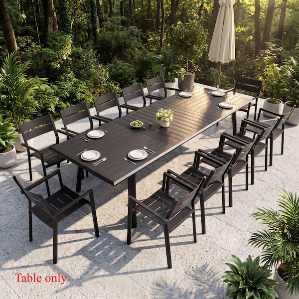 116.5 in. Aluminum Black Rectangular Outdoor Patio Dining Table with Umbrella Hole