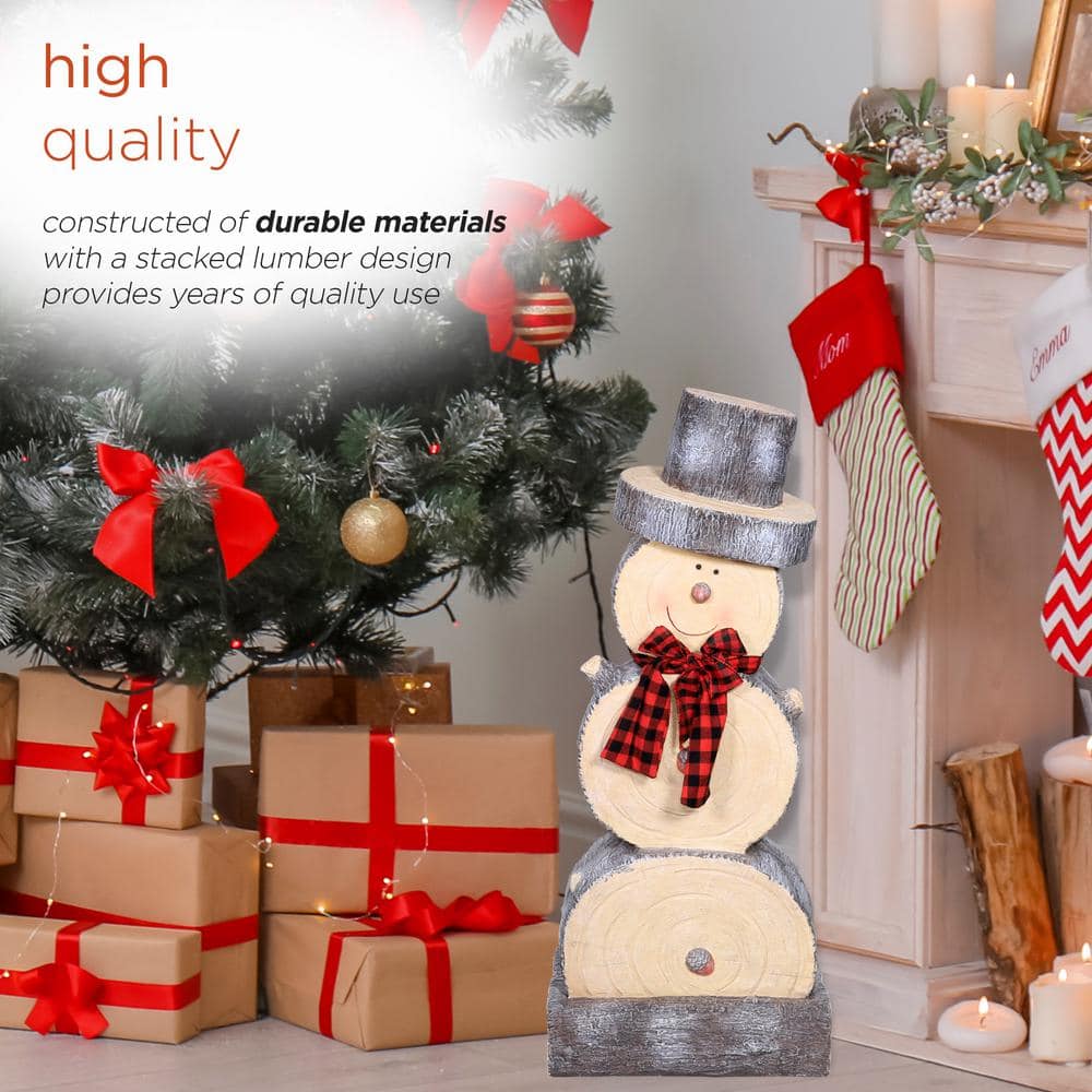 38" Rustic Wooden Snowman Holiday Table Decor