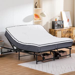 Black Adjustable Metal Bed Frame 73 x 80 in. King Bed Base w/Remote Control, Independent Head and Foot Incline Bed Frame