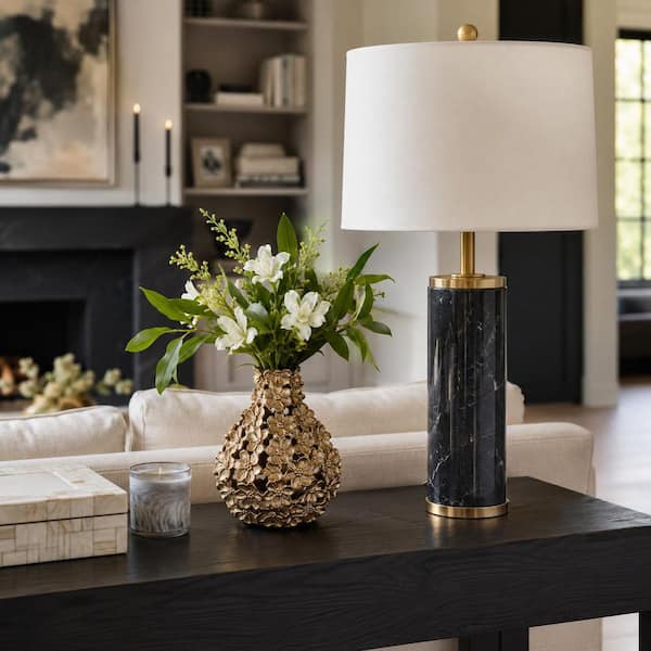 Liv & Skye 12 in. Gold Metal Cut-Out Flower Decorative Vase 19070-01