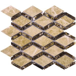 Emperador Brown 9.65 in. x 10.63 in. Geometric Polished Marble Mosaic Tile (7.1 sq. ft./Case)