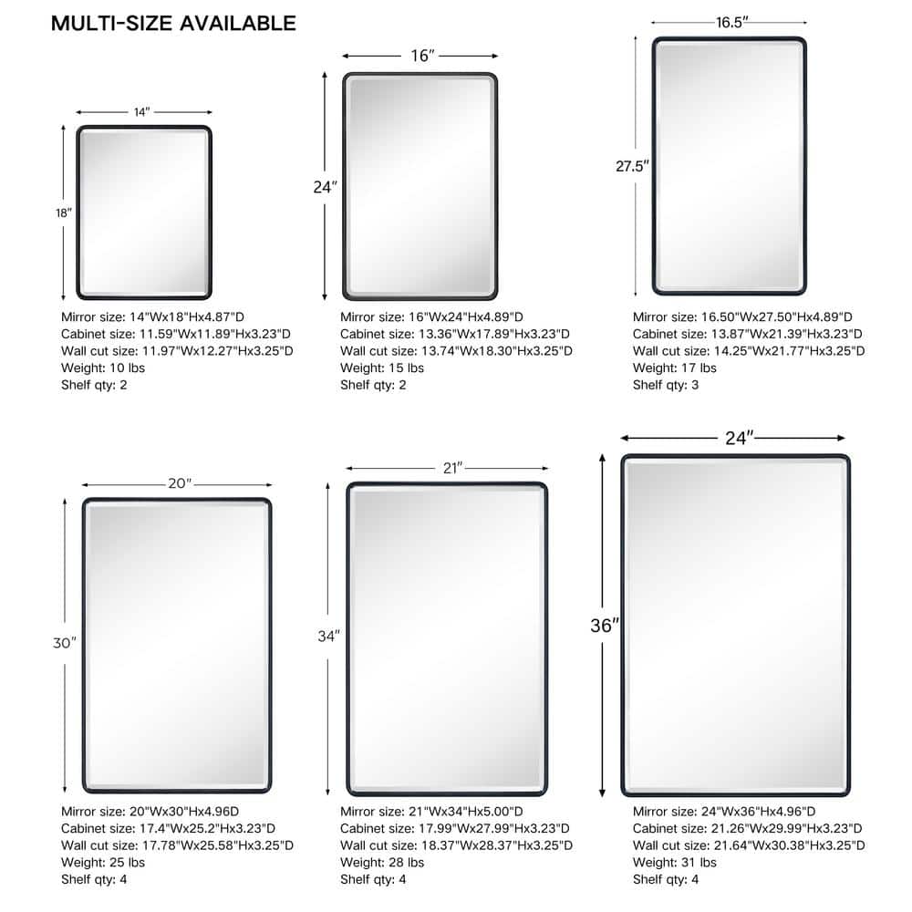 Black Metal Framed Recessed Medicine Cabinet with Beveled Mirror