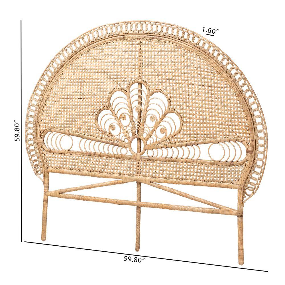 Natural Rattan Queen Size Bohemian Tufted Headboard