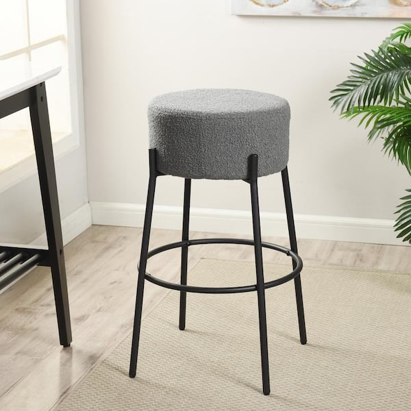 Soloist 29 in. Black Backless Metal Bar Stool with Fabric Seat