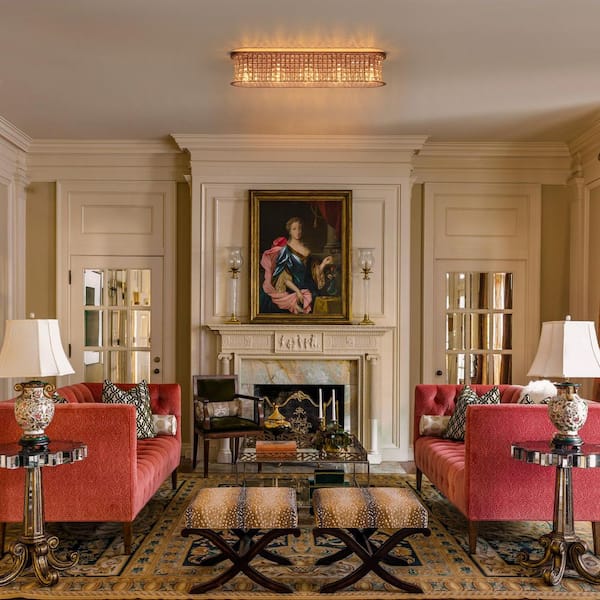 ZYZWMB 35 in. Rectangle Antique Brass 5-Light Flush Mount Ceiling