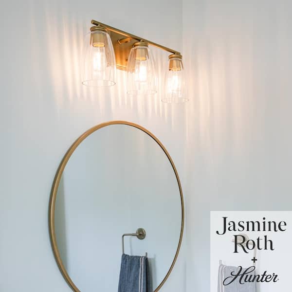 Hunter - Rossmoor 20.5 in. 3-Light Luxe Gold Vanity Light with Clear Glass Shades